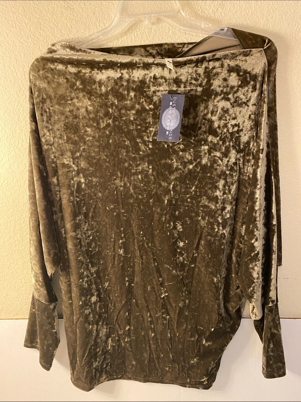 Crushed Velvet Long-Sleeve Tunic in Olive Green - Unknown Brand